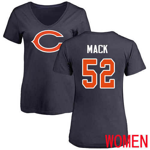 Chicago Bears Navy Blue Women Khalil Mack Name and Number Logo NFL Football #52 T Shirt->nfl t-shirts->Sports Accessory
